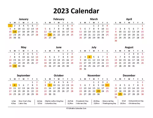 2023 editable calendar with us holidays
