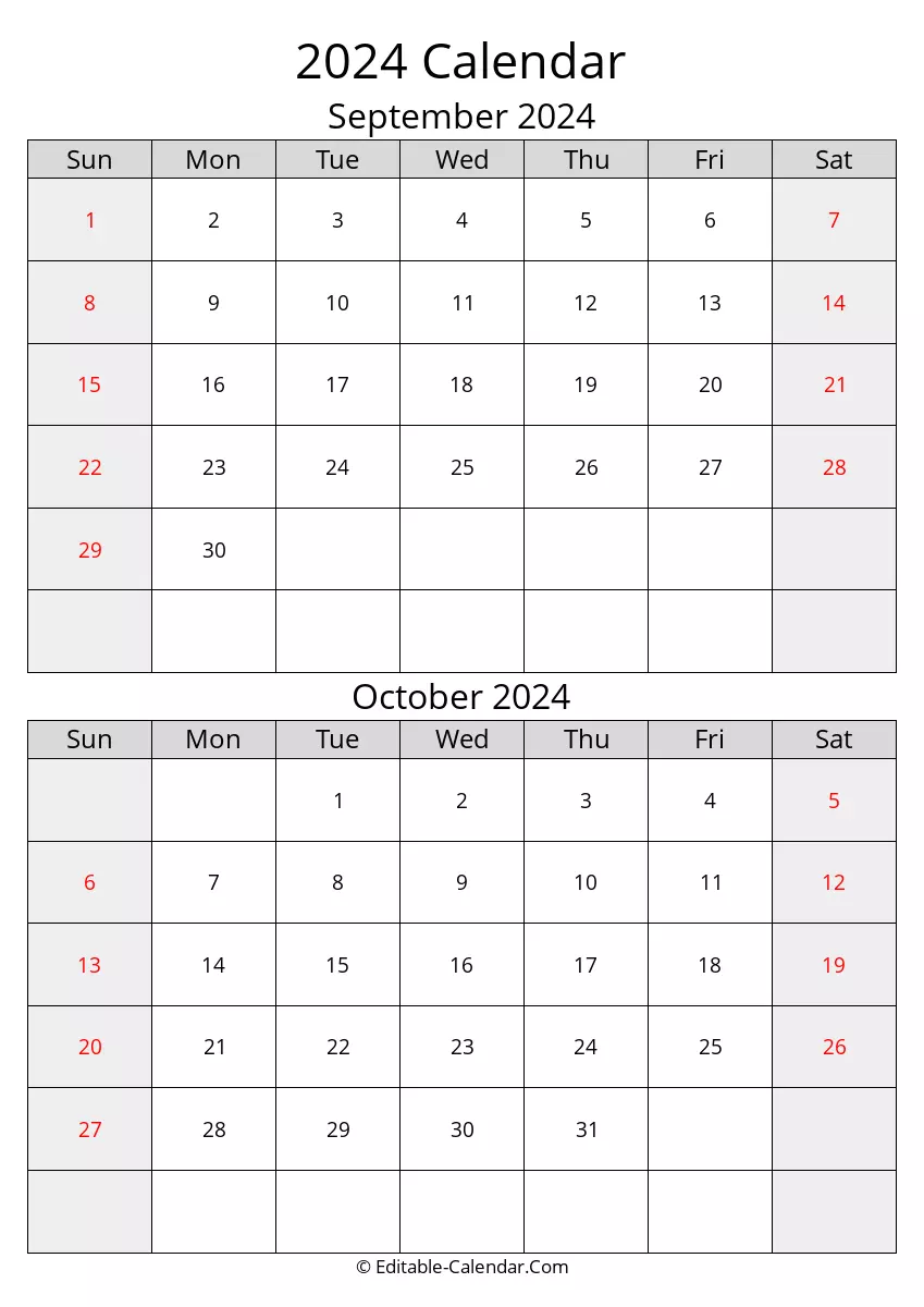 2024 september october calendar