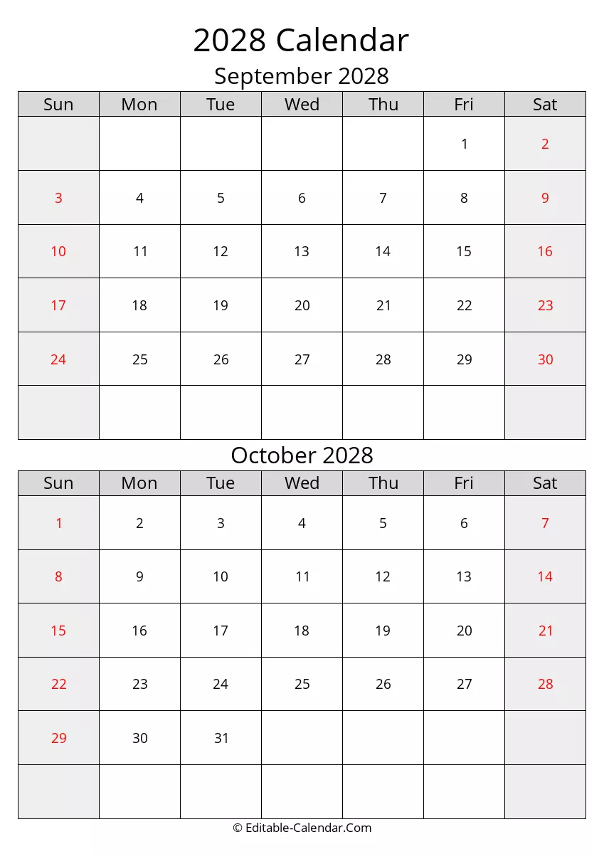 2028 september october calendar