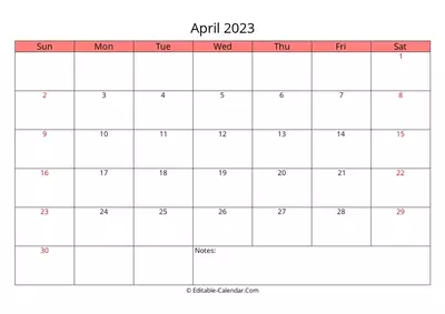editable calendar april 2023