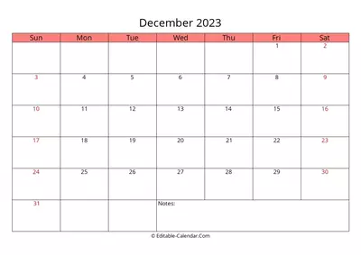 editable calendar december 2023