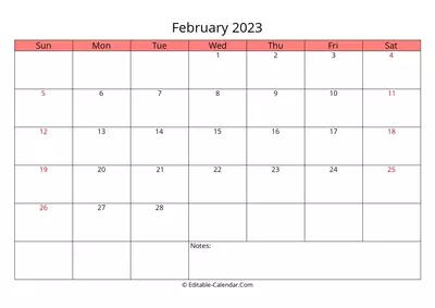 editable calendar february 2023