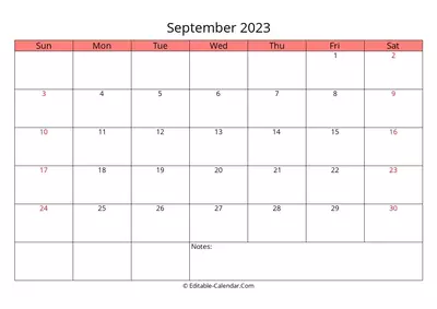 editable calendar september 2023