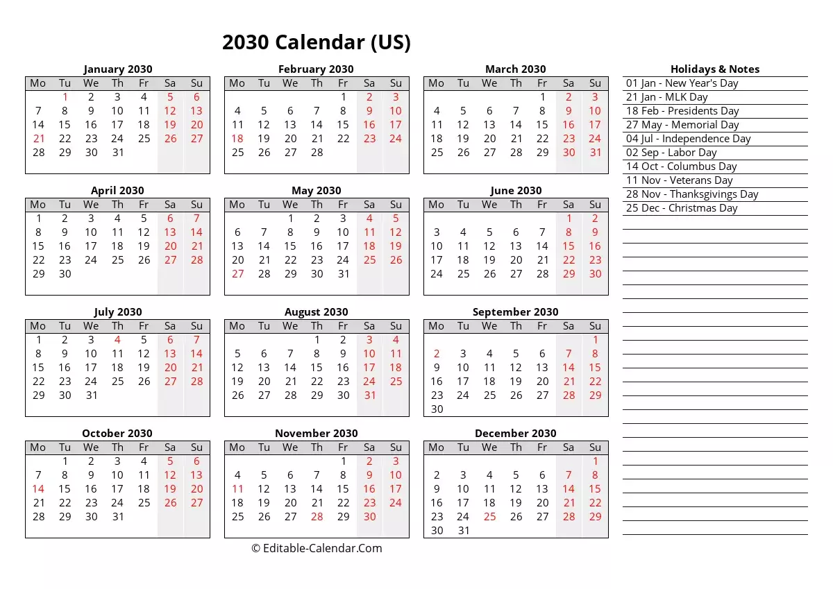download-editable-calendar-template-2030-with-us-holidays-monday-start