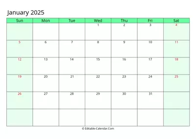 fillable calendar january 2025