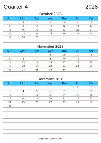 free-printable-quarter-4-2028-sunday-start