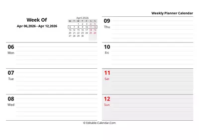 monday start, week 15: apr-06-2026 - apr-12-2026