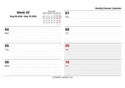 monday start, week 19: may-04-2026 - may-10-2026