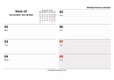 Monday start Week 45, 2026: November 2, 2026 - November 8, 2026