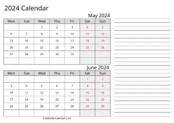 printable calendar may june 2024 monday start