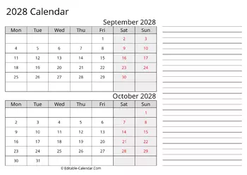 printable calendar september october 2028 monday start