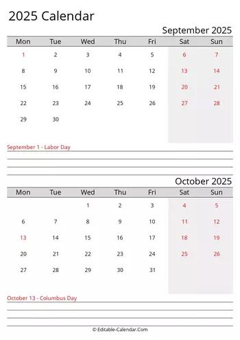 september and october 2025 printable calendar monday start