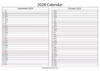 september october 2028 calendar monday start