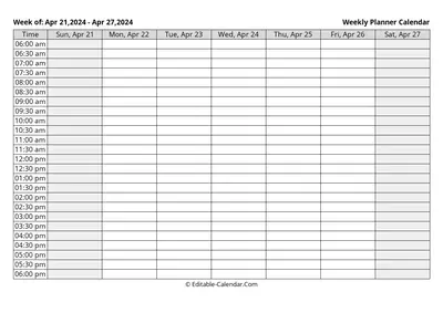 weekly planner calendar week 17: apr-21-2024 - apr-27-2024