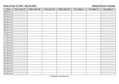 weekly planner calendar week 18: apr-27-2025 - may-03-2025